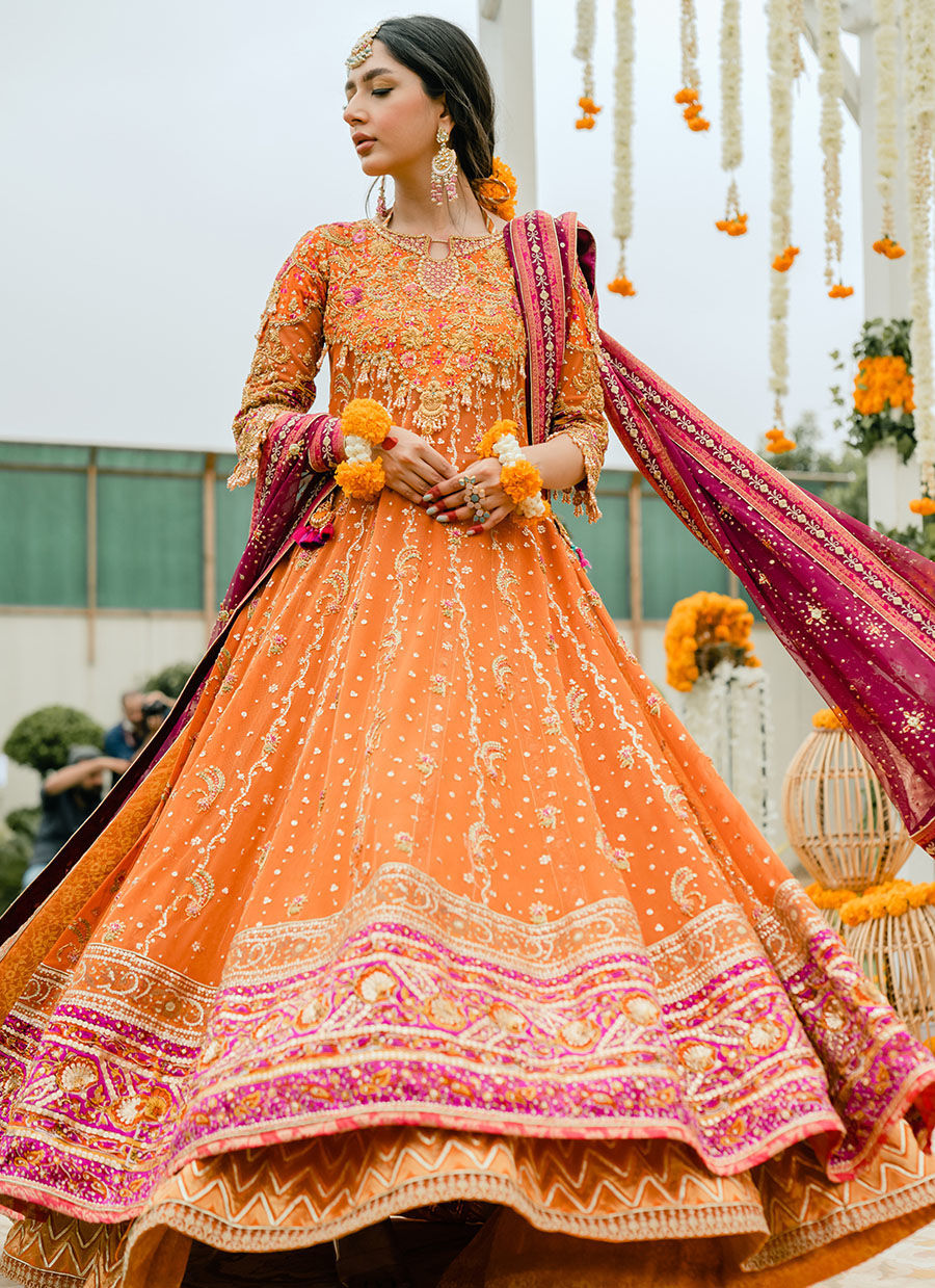 Burnt Orange Embellished Net Kalidaar (3-Piece) - Image 8