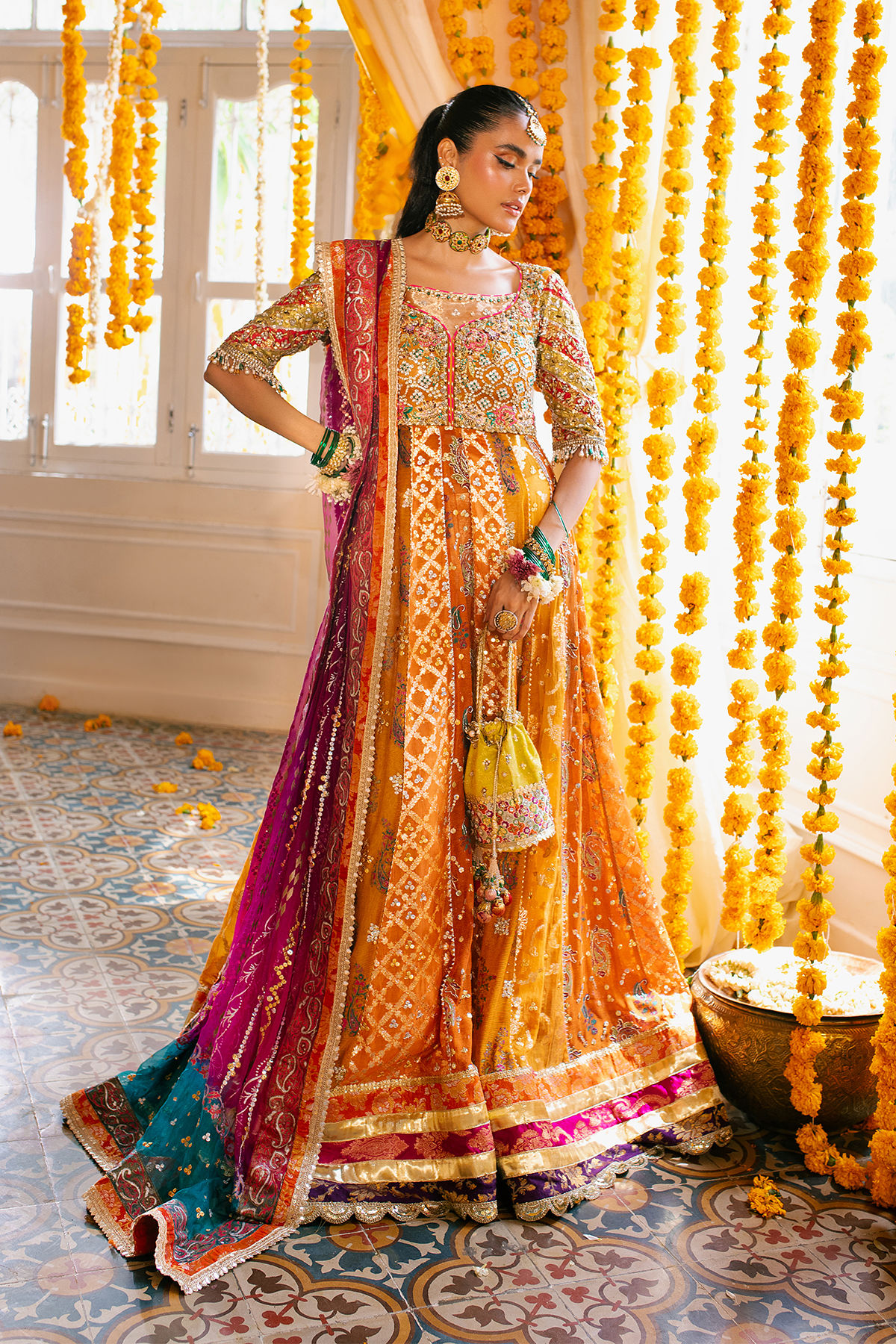 Pakistani Burnt Orange Zardozi Silk Kalidar (2-Piece) - Image 1