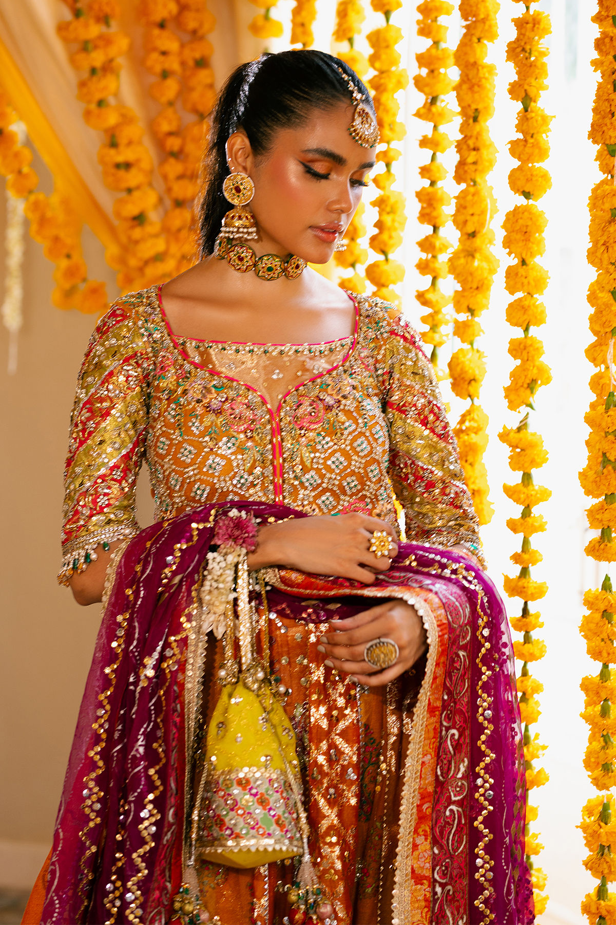 Pakistani Burnt Orange Zardozi Silk Kalidar (2-Piece) - Image 3