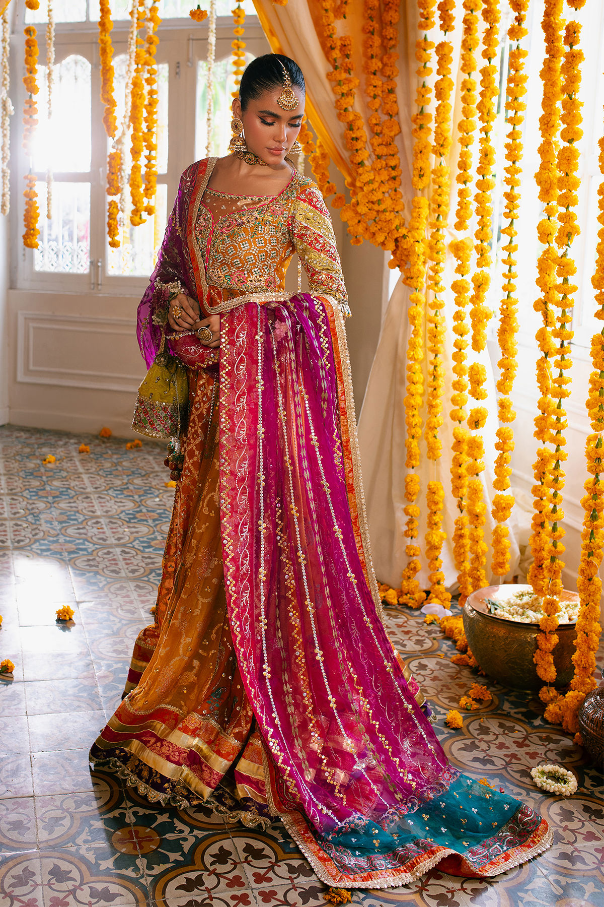 Pakistani Burnt Orange Zardozi Silk Kalidar (2-Piece) - Image 4