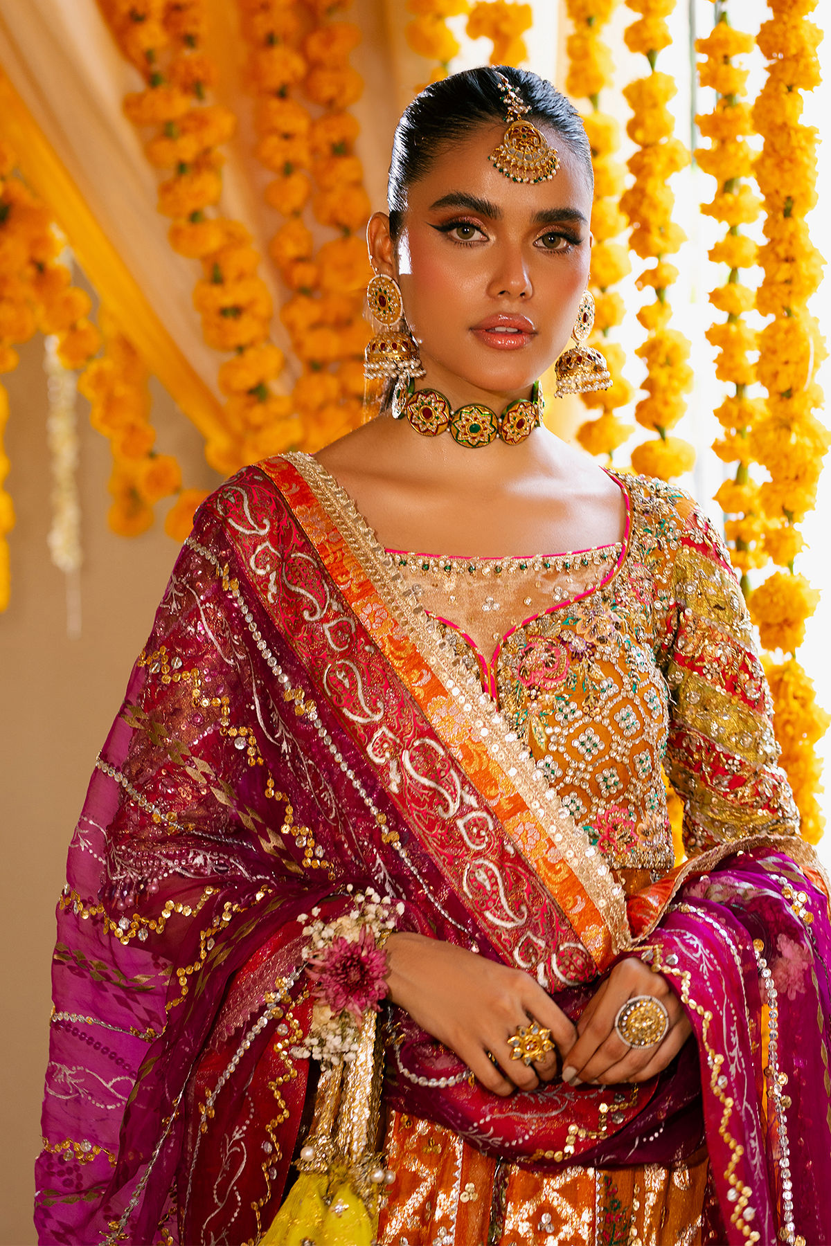 Pakistani Burnt Orange Zardozi Silk Kalidar (2-Piece) - Image 5