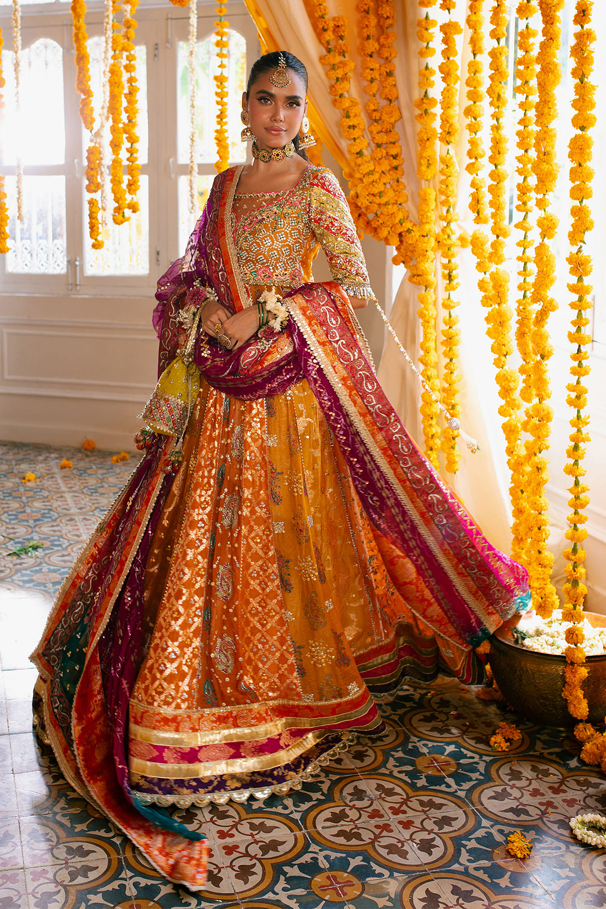 Pakistani Burnt Orange Zardozi Silk Kalidar (2-Piece) - Image 6