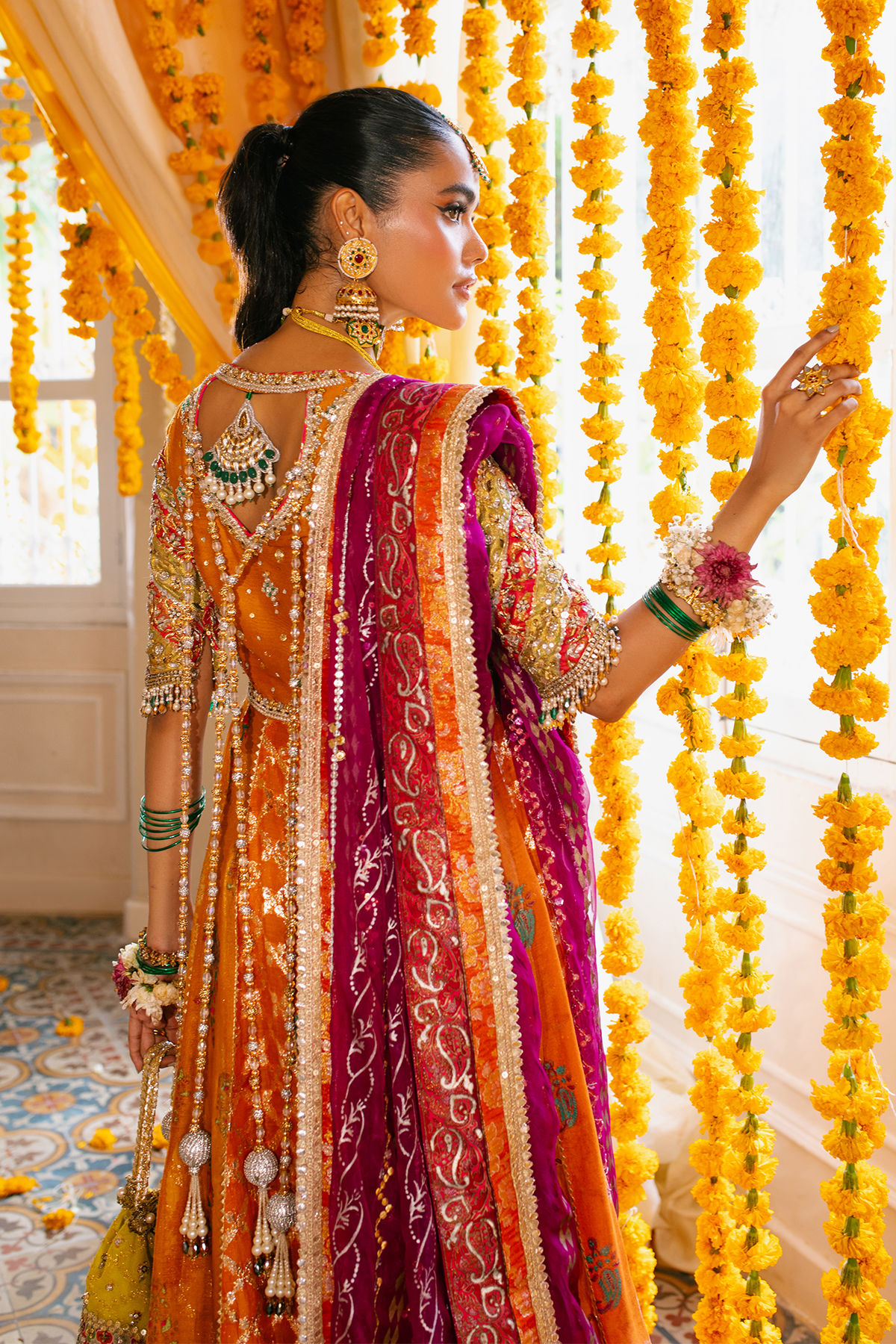 Pakistani Burnt Orange Zardozi Silk Kalidar (2-Piece) - Image 7