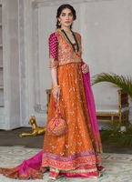 Pakistani Burnt Orange Magenta Embroidered Tulle Kalidaar (2-Piece) - Image 1