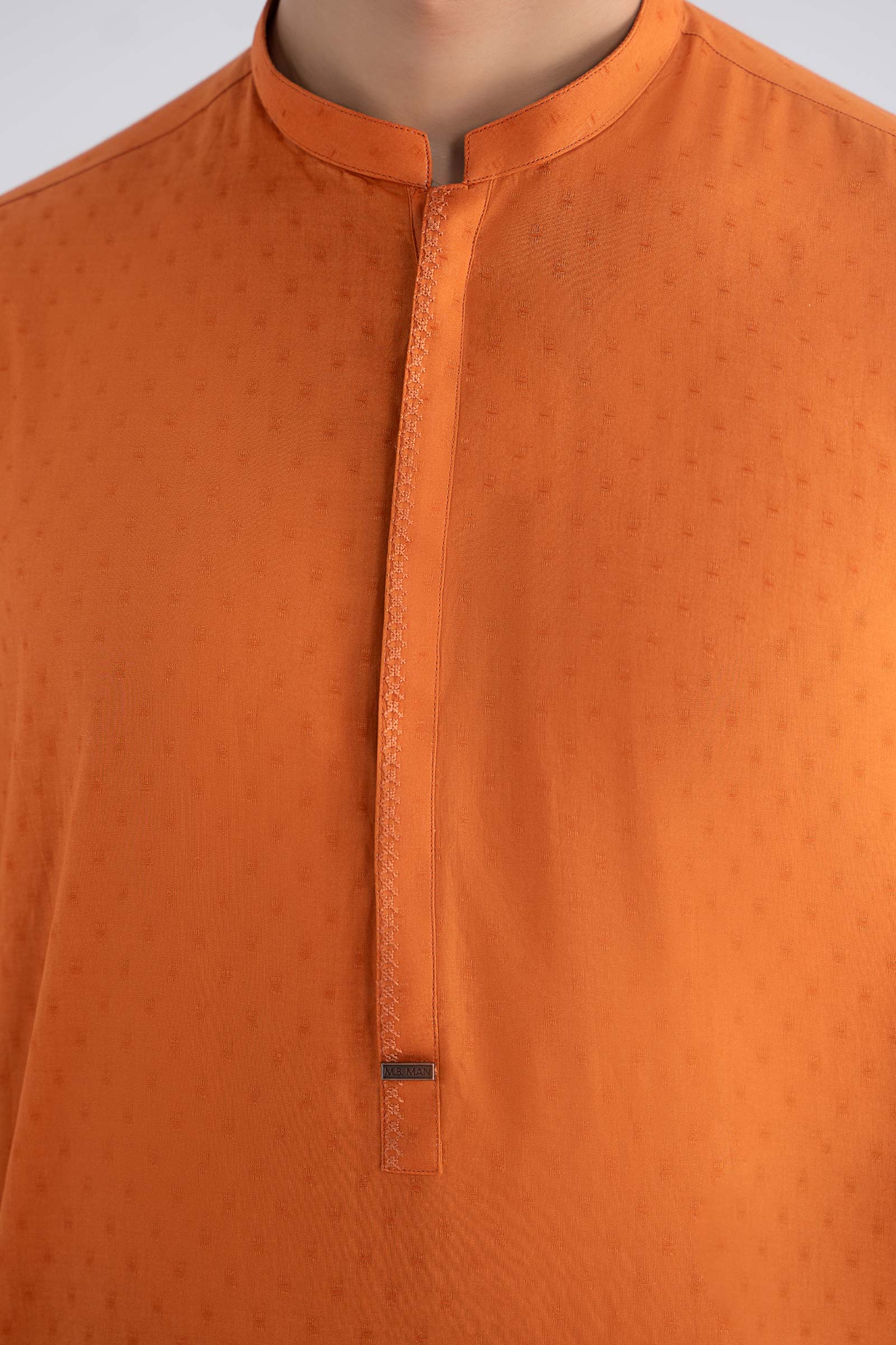 Rust Orange Embroidered Jacquard Kurta (2-Piece) - Image 5