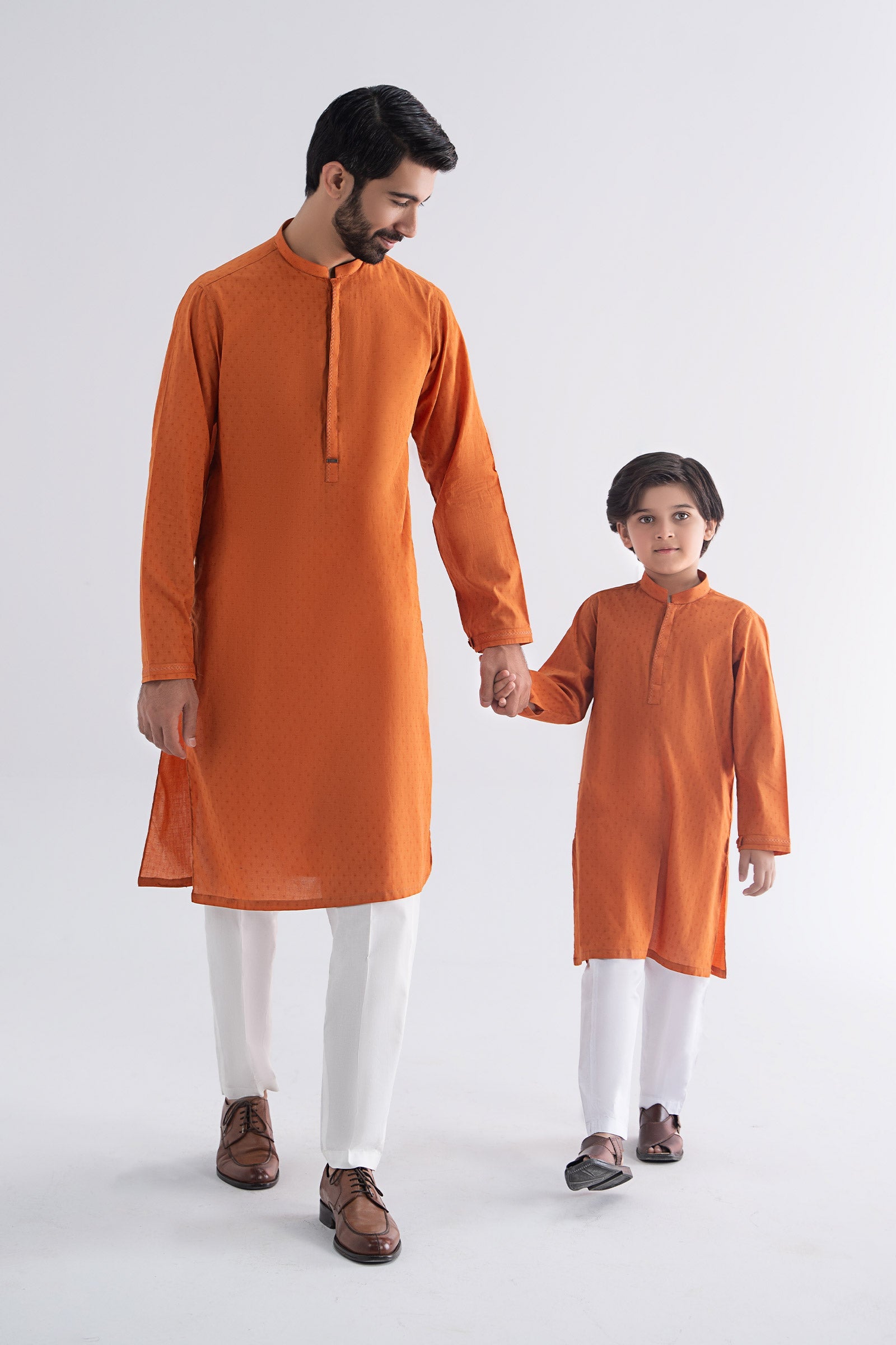 Rust Orange Embroidered Jacquard Kurta (2-Piece) - Image 7