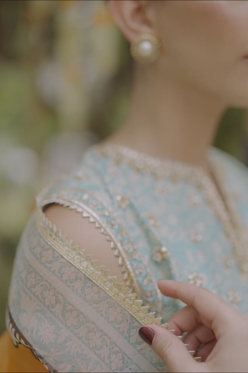 Pakistani Tangerine Gota Zardozi Khaddi Silk Lehenga Choli (3-Piece) - Image 5