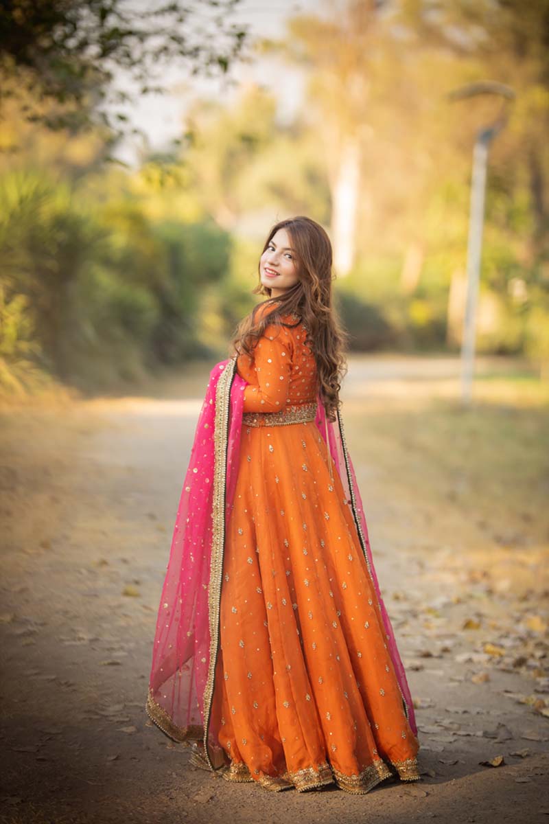 Orange Embroidered Raw Silk Lehenga (3-Piece) - Image 1