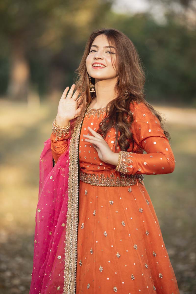 Orange Embroidered Raw Silk Lehenga (3-Piece) - Image 2