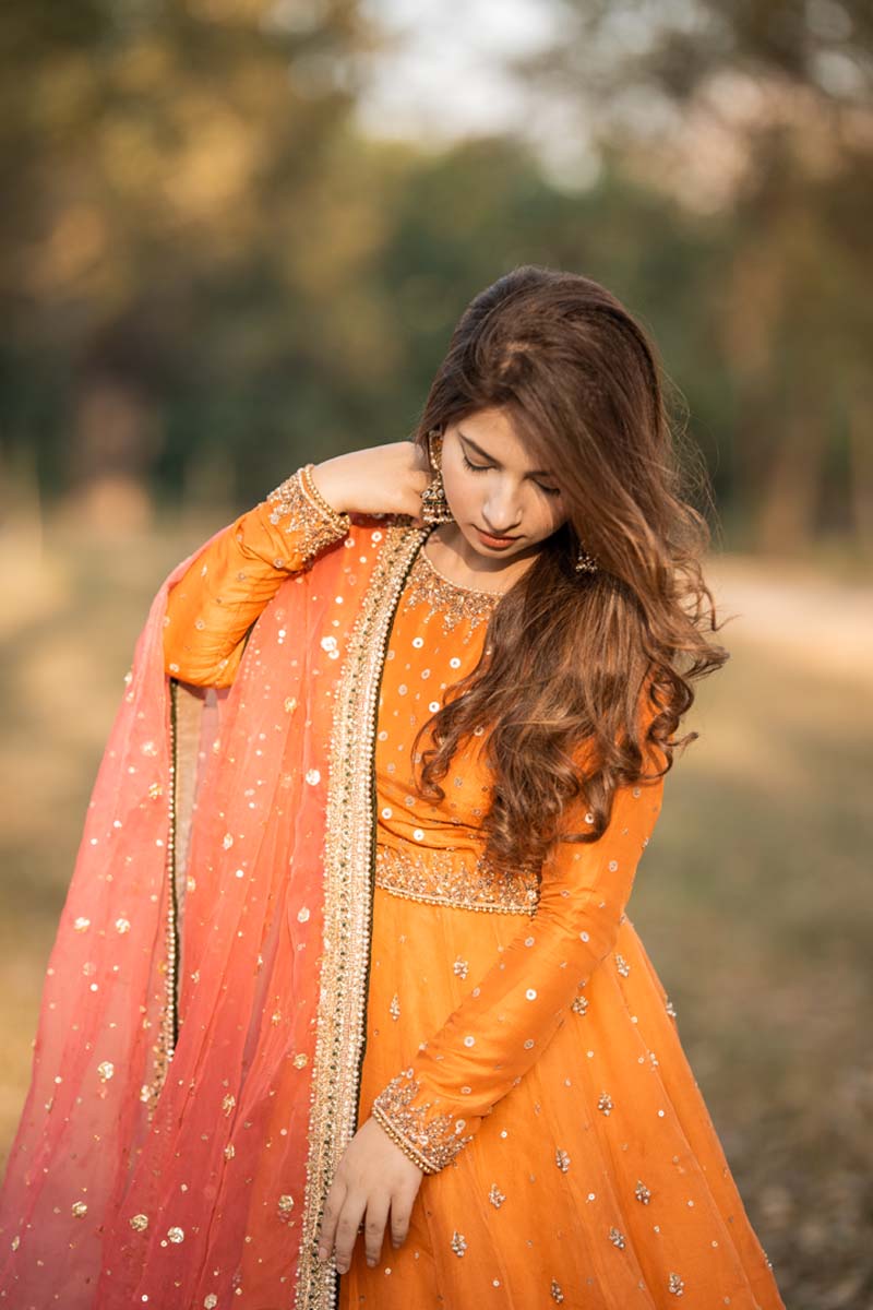 Orange Embroidered Raw Silk Lehenga (3-Piece) - Image 4