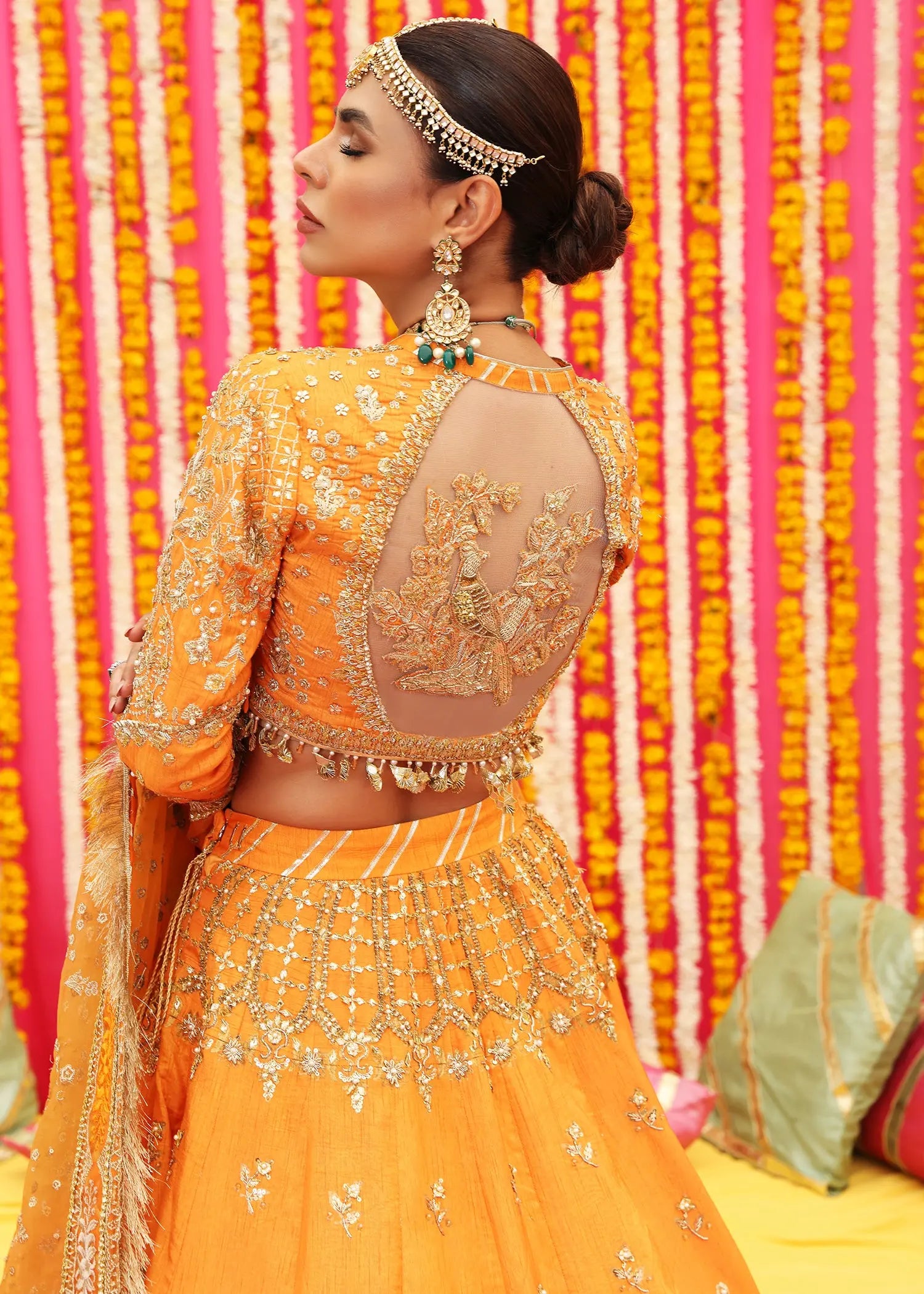 Orange Embellished Raw Silk Lehenga Choli (3-Piece) - Image 2
