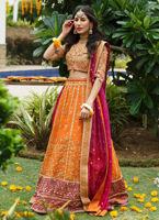 Burnt Orange Embroidered Tulle Lehenga Choli (3-Piece) - Image 2
