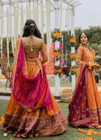 Burnt Orange Embroidered Tulle Lehenga Choli (3-Piece) - Image 7