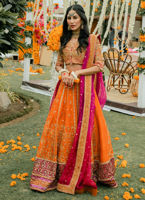 Burnt Orange Embroidered Tulle Lehenga Choli (3-Piece) - Image 8