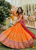 Burnt Orange Embroidered Tulle Lehenga Choli (3-Piece) - Image 9