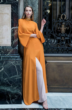 Burnt Orange Georgette Chiffon Maxi Dress (1-Pc) - Image 1
