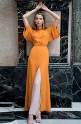 Burnt Orange Georgette Chiffon Maxi Dress (1-Pc) - Image 3