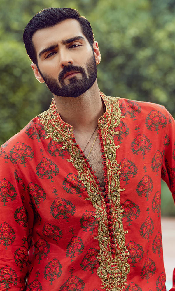 Rusty Orange Printed Cotton-Silk Kurta (2-Piece) - Image 12