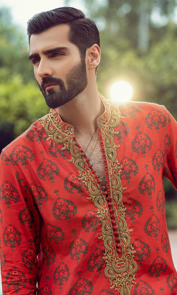 Rusty Orange Printed Cotton-Silk Kurta (2-Piece) - Image 13