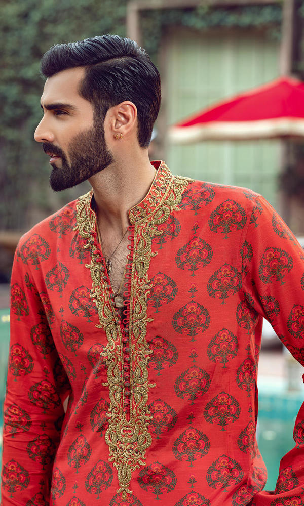 Rusty Orange Printed Cotton-Silk Kurta (2-Piece) - Image 15