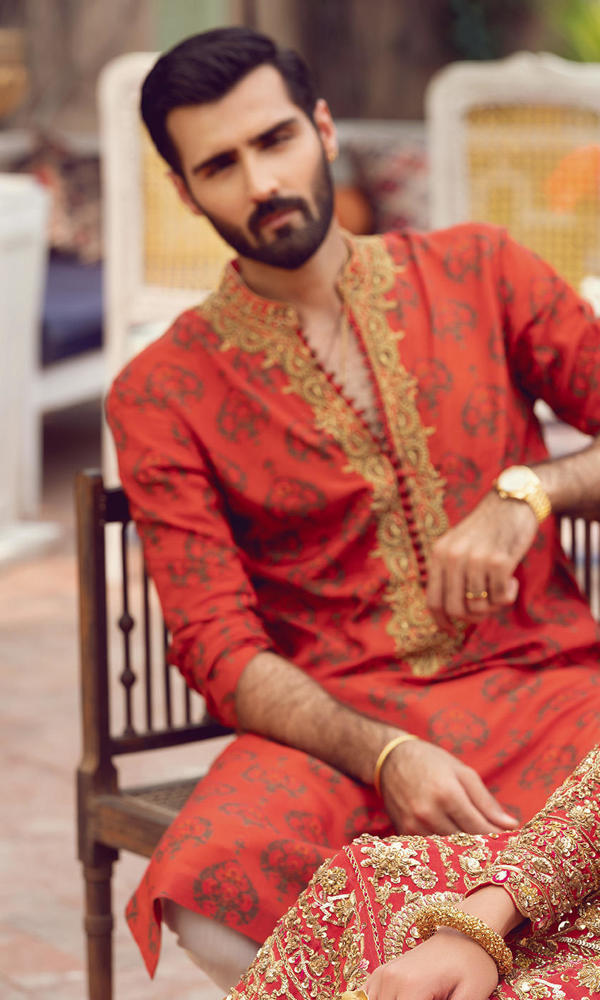 Rusty Orange Printed Cotton-Silk Kurta (2-Piece) - Image 4