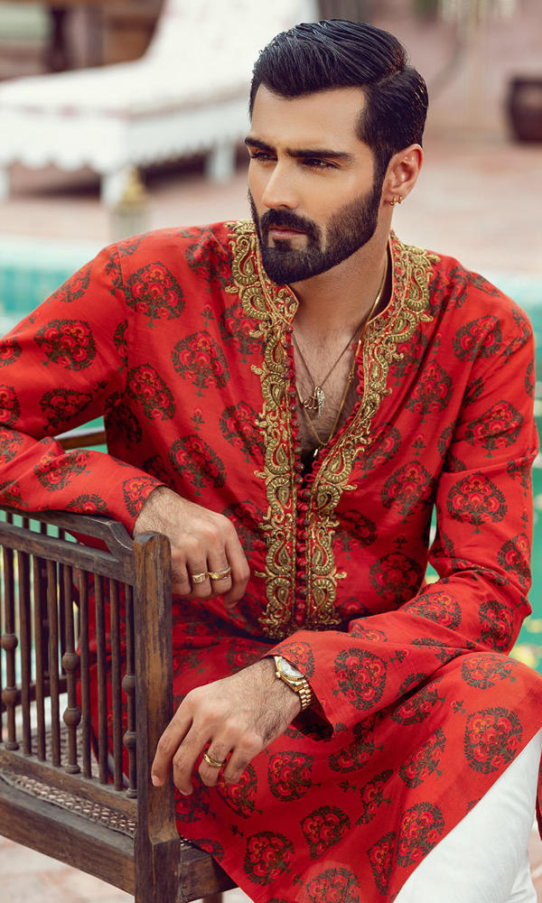 Rusty Orange Printed Cotton-Silk Kurta (2-Piece) - Image 5