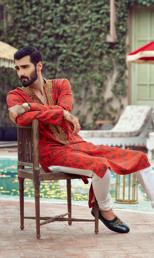 Rusty Orange Printed Cotton-Silk Kurta (2-Piece) - Image 6