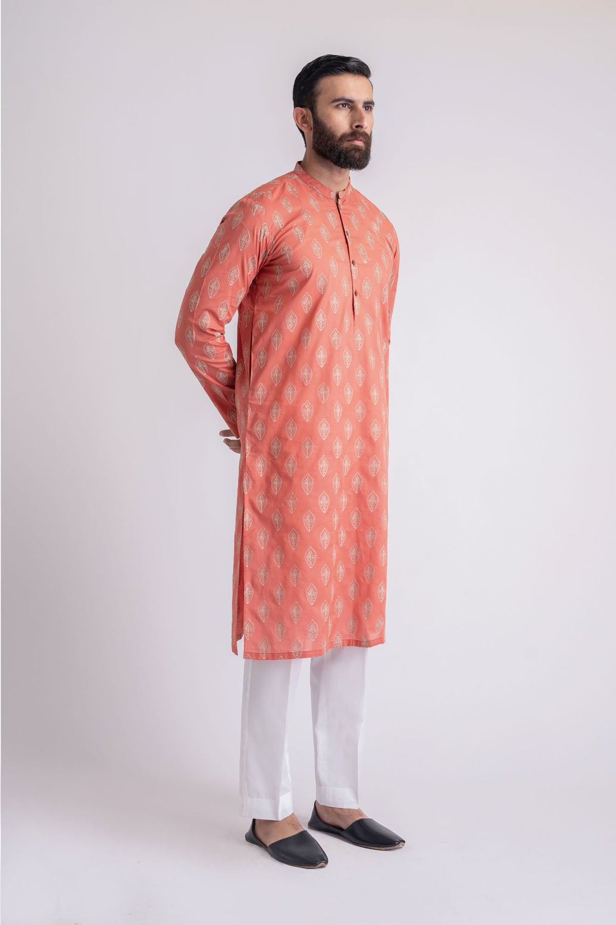 Rust Embroidered Cotton Kurta (2-Piece) - Image 1