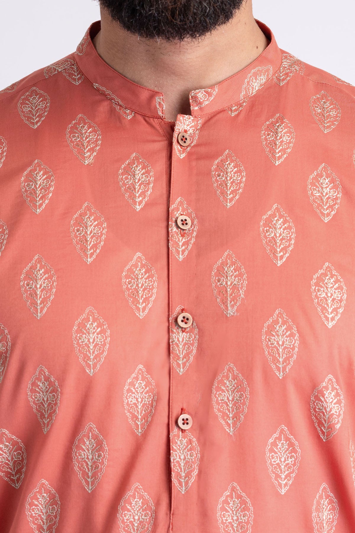 Rust Embroidered Cotton Kurta (2-Piece) - Image 2