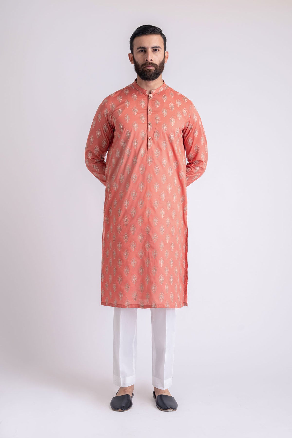 Rust Embroidered Cotton Kurta (2-Piece) - Image 3