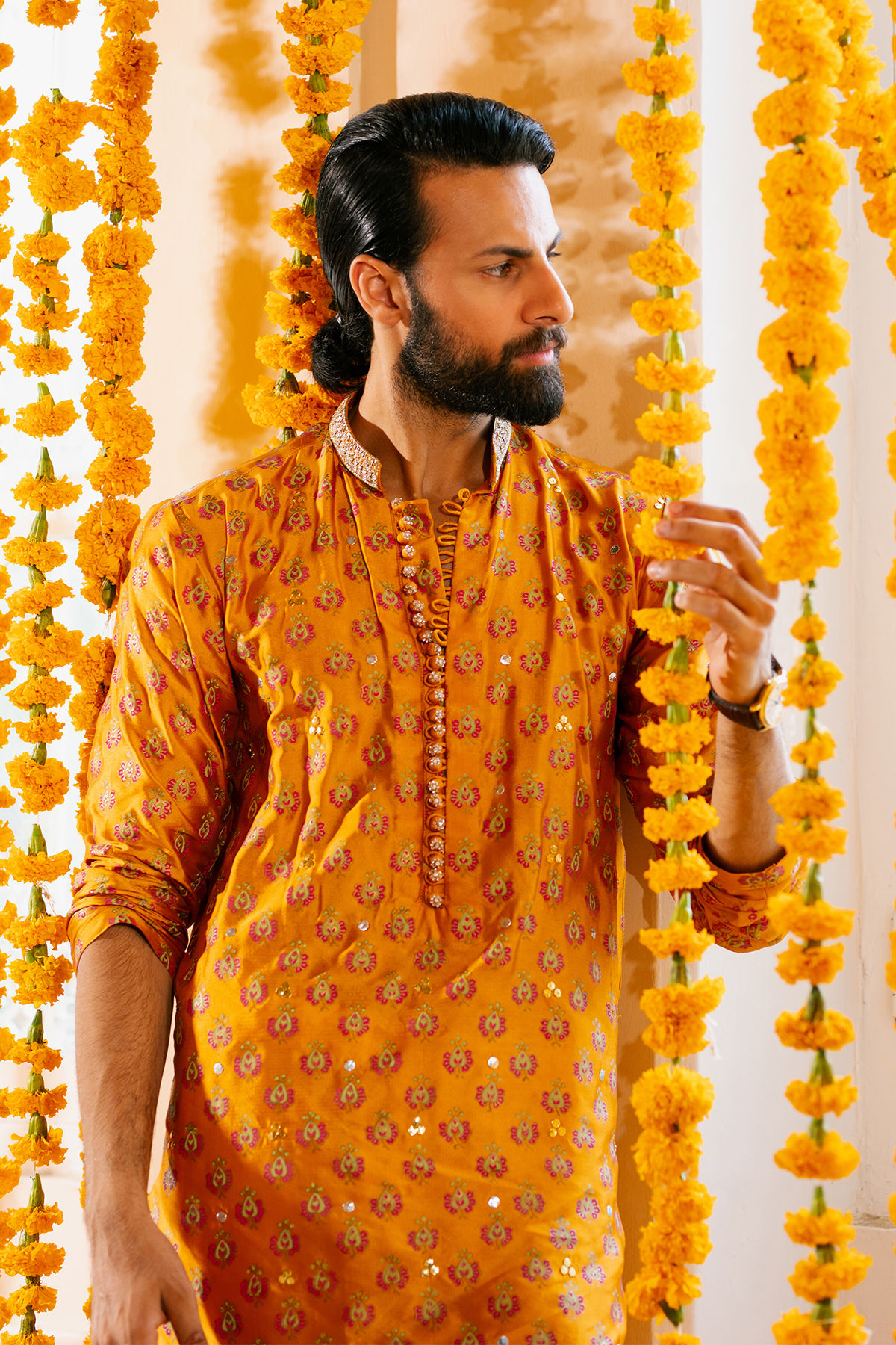 Burnt Orange Zardozi Silk Kurta (2-Piece) - Image 2