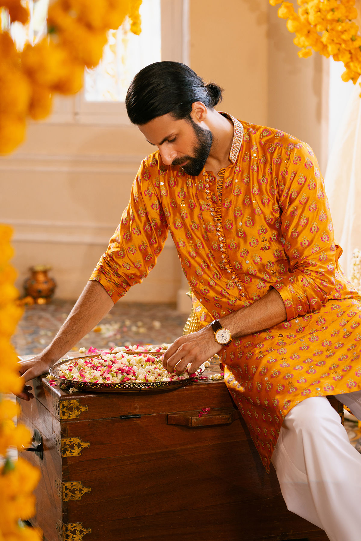 Burnt Orange Zardozi Silk Kurta (2-Piece) - Image 4