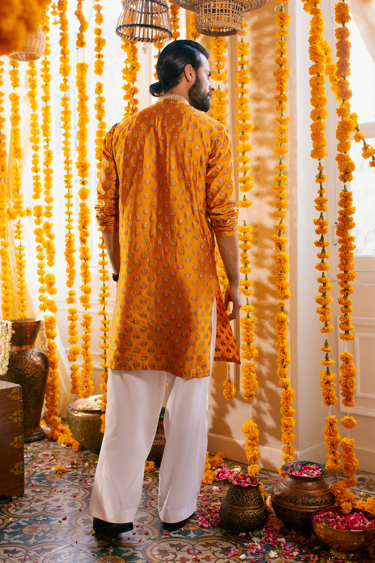 Burnt Orange Zardozi Silk Kurta (2-Piece) - Image 5