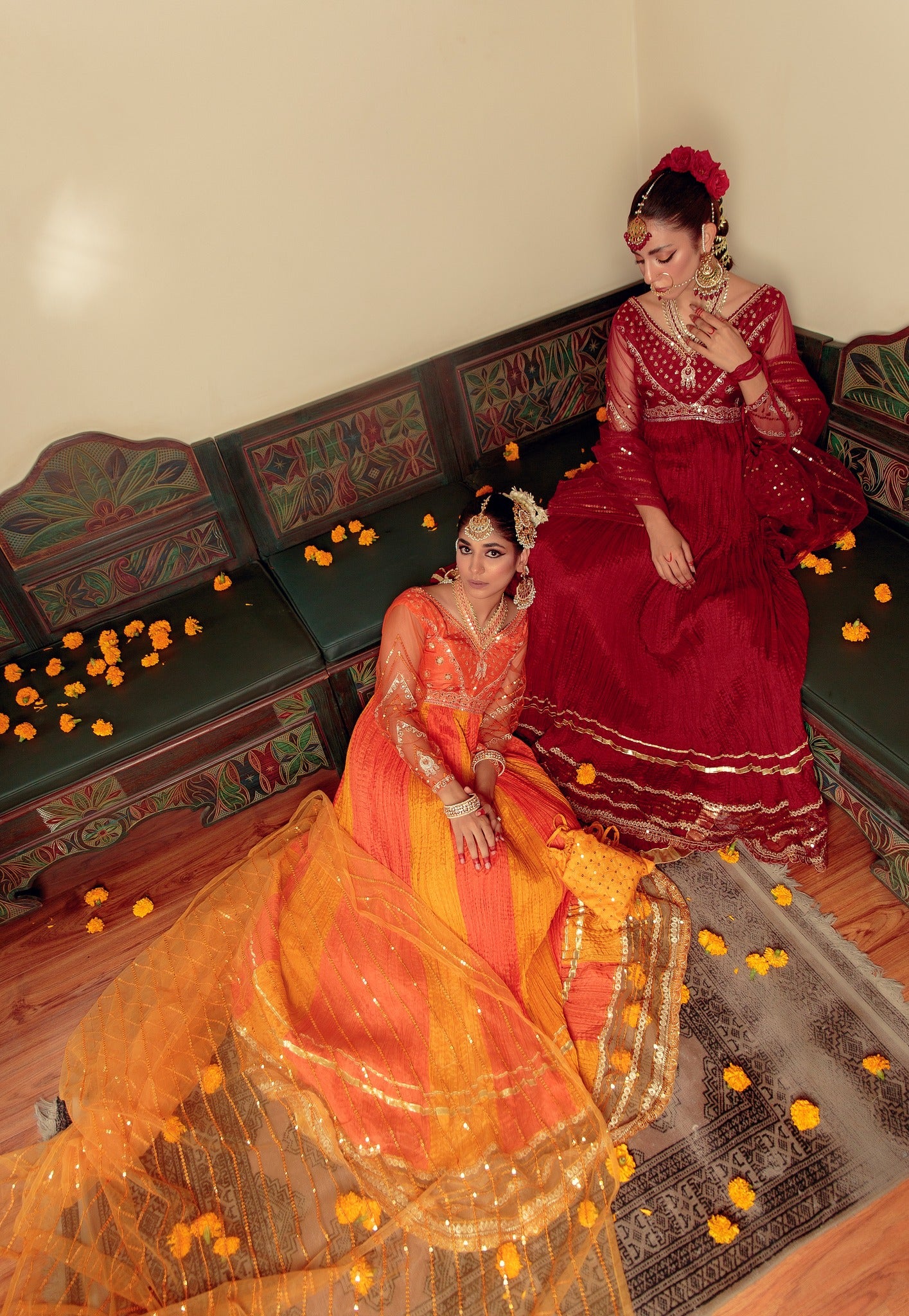 Orange Zari Embroidered Cotton Silk Pishwas (3-Piece) - Image 9