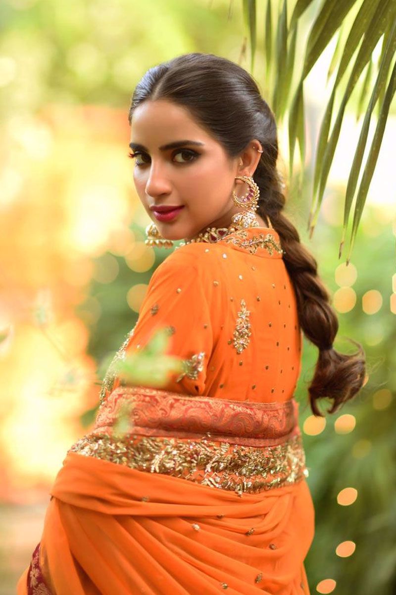 Burnt Orange Zardozi Net Pishwas Dress (3-Piece) - Image 2