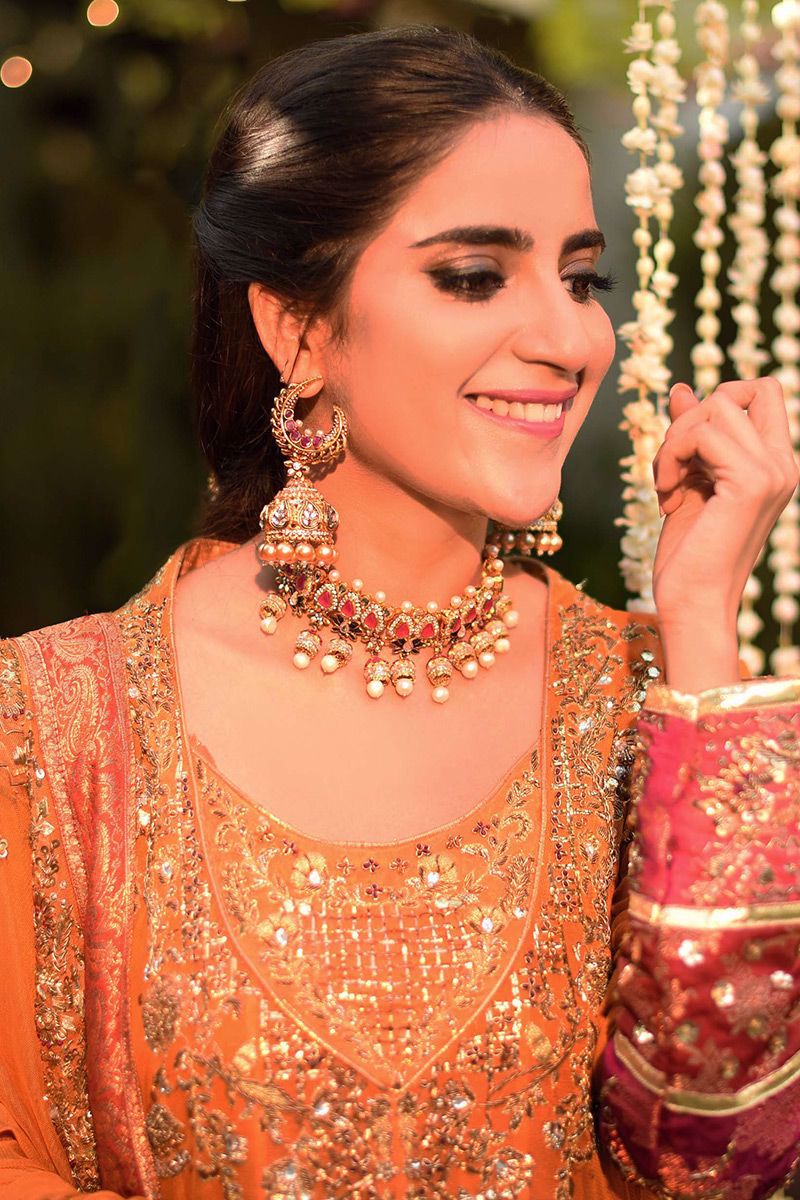 Burnt Orange Zardozi Net Pishwas Dress (3-Piece) - Image 6