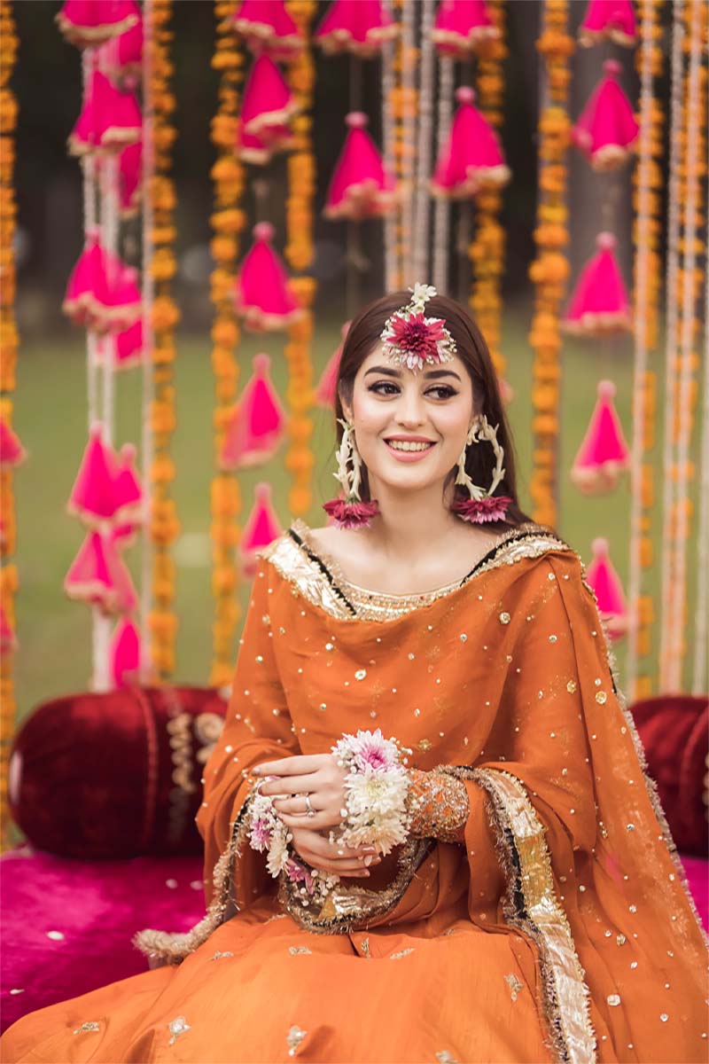 Pakistani Orange Embroidered Raw Silk Pishwas Dress (2-Piece) - Image 7