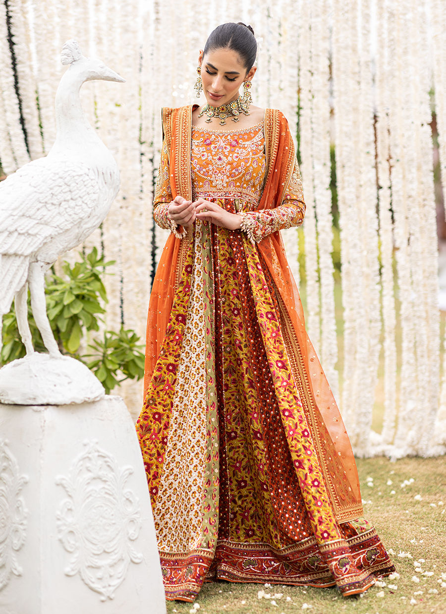 Burnt Orange Zardozi Pure Zari Pishwas (2-Piece) - Image 1