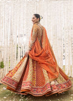 Burnt Orange Zardozi Pure Zari Pishwas (2-Piece) - Image 7