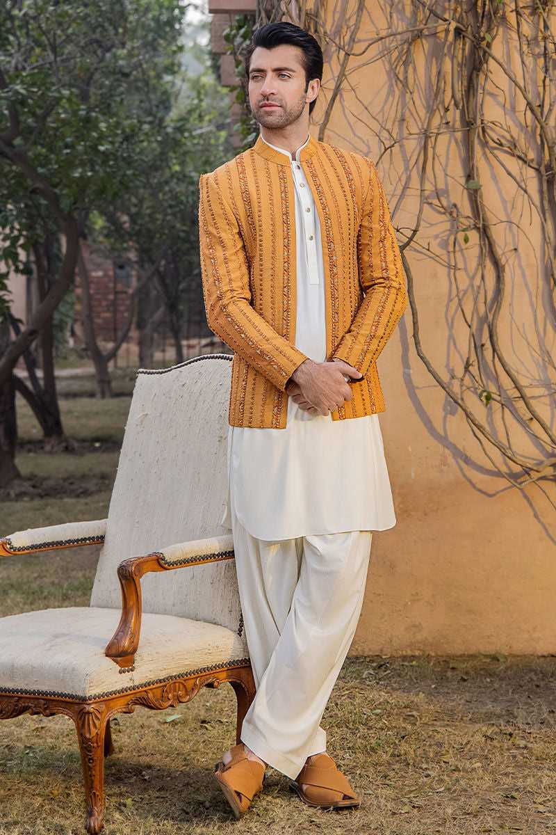 Laughing Orange Kora Dabka Silk Prince Coat (3-Piece) - Image 1