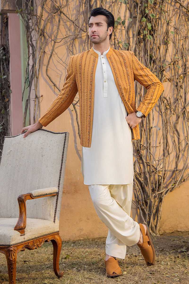 Laughing Orange Kora Dabka Silk Prince Coat (3-Piece) - Image 2