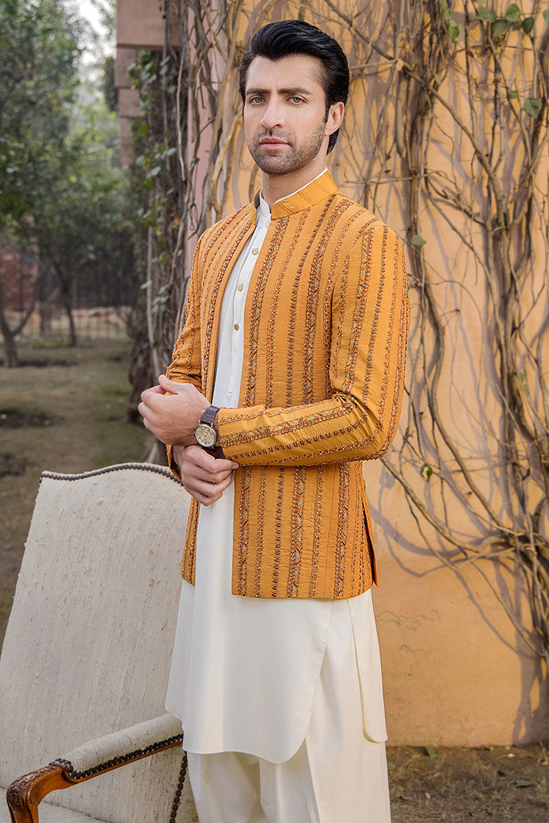 Laughing Orange Kora Dabka Silk Prince Coat (3-Piece) - Image 3
