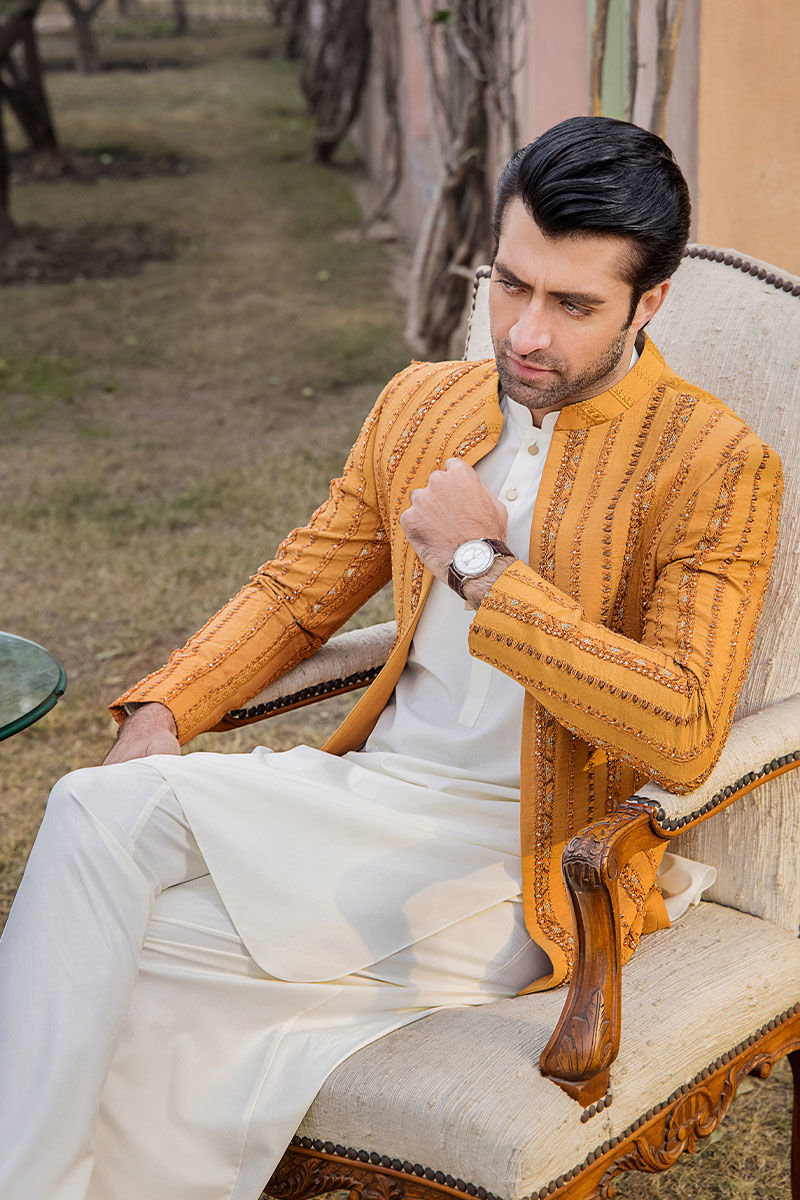 Laughing Orange Kora Dabka Silk Prince Coat (3-Piece) - Image 6