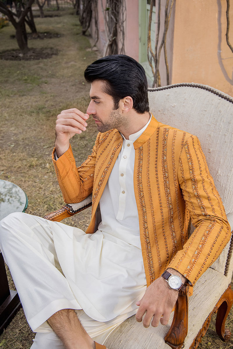 Laughing Orange Kora Dabka Silk Prince Coat (3-Piece) - Image 7