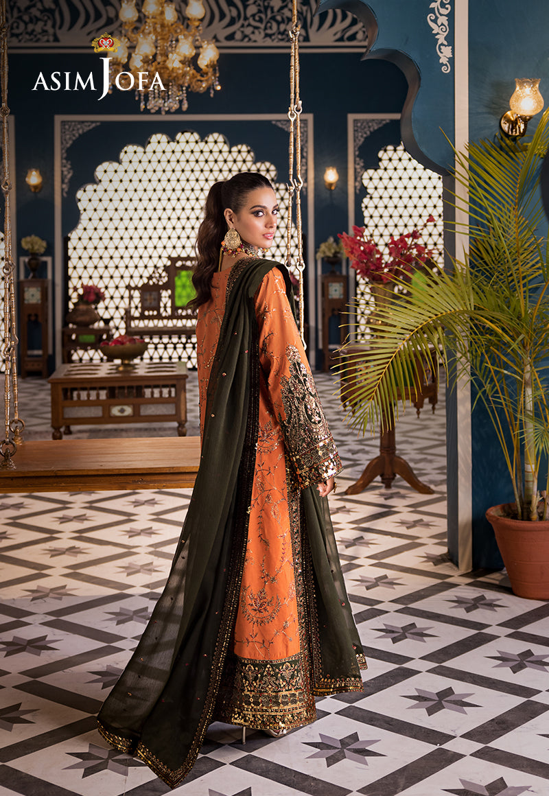Orange Embroidered Cambric & Chiffon 3-Piece Suit - Image 2
