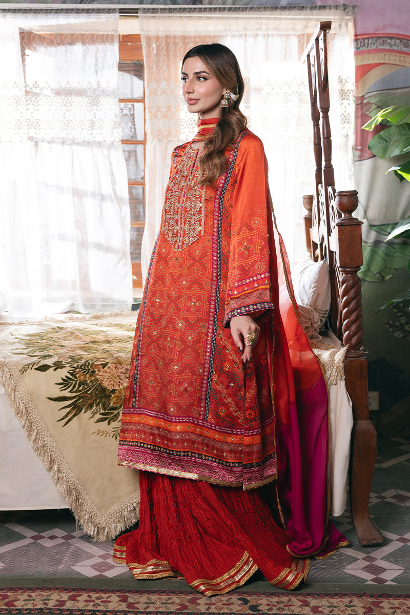 Orange Bandhani Embroidered Charmeuse Silk Salwar Kameez (3-Piece) - Image 6