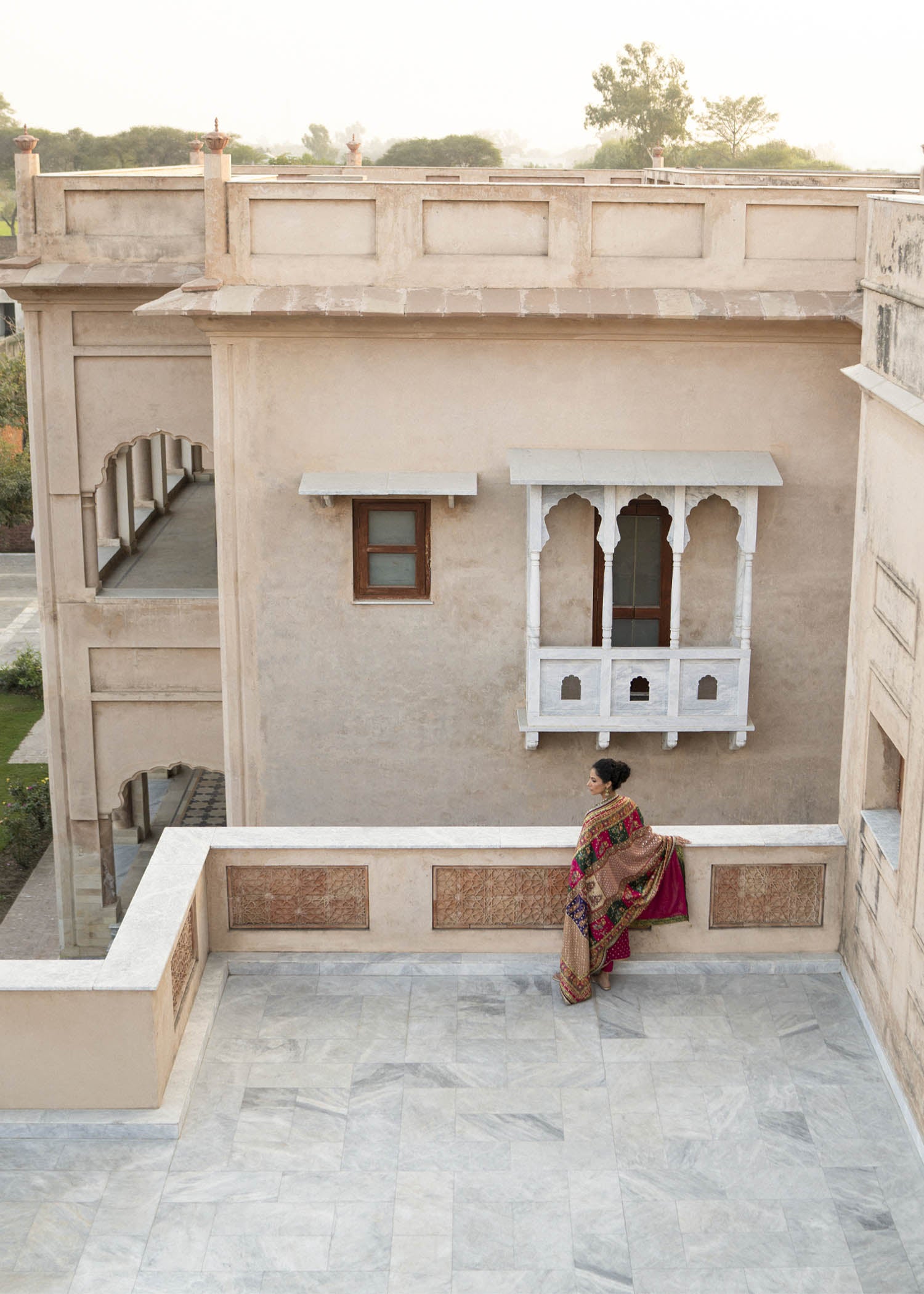 Orange & Magenta Embroidered Chiffon Salwar Kameez (3-Piece) - Image 7