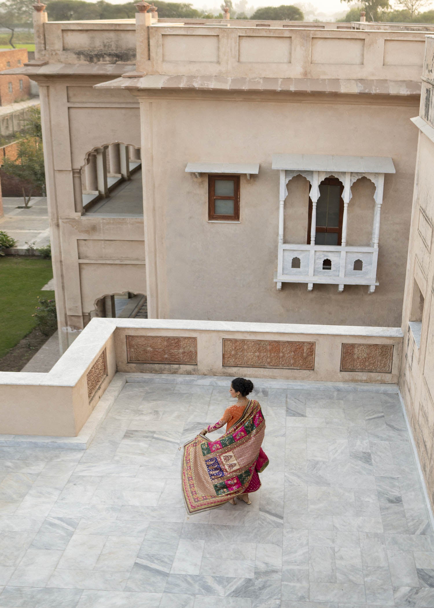 Orange & Magenta Embroidered Chiffon Salwar Kameez (3-Piece) - Image 8