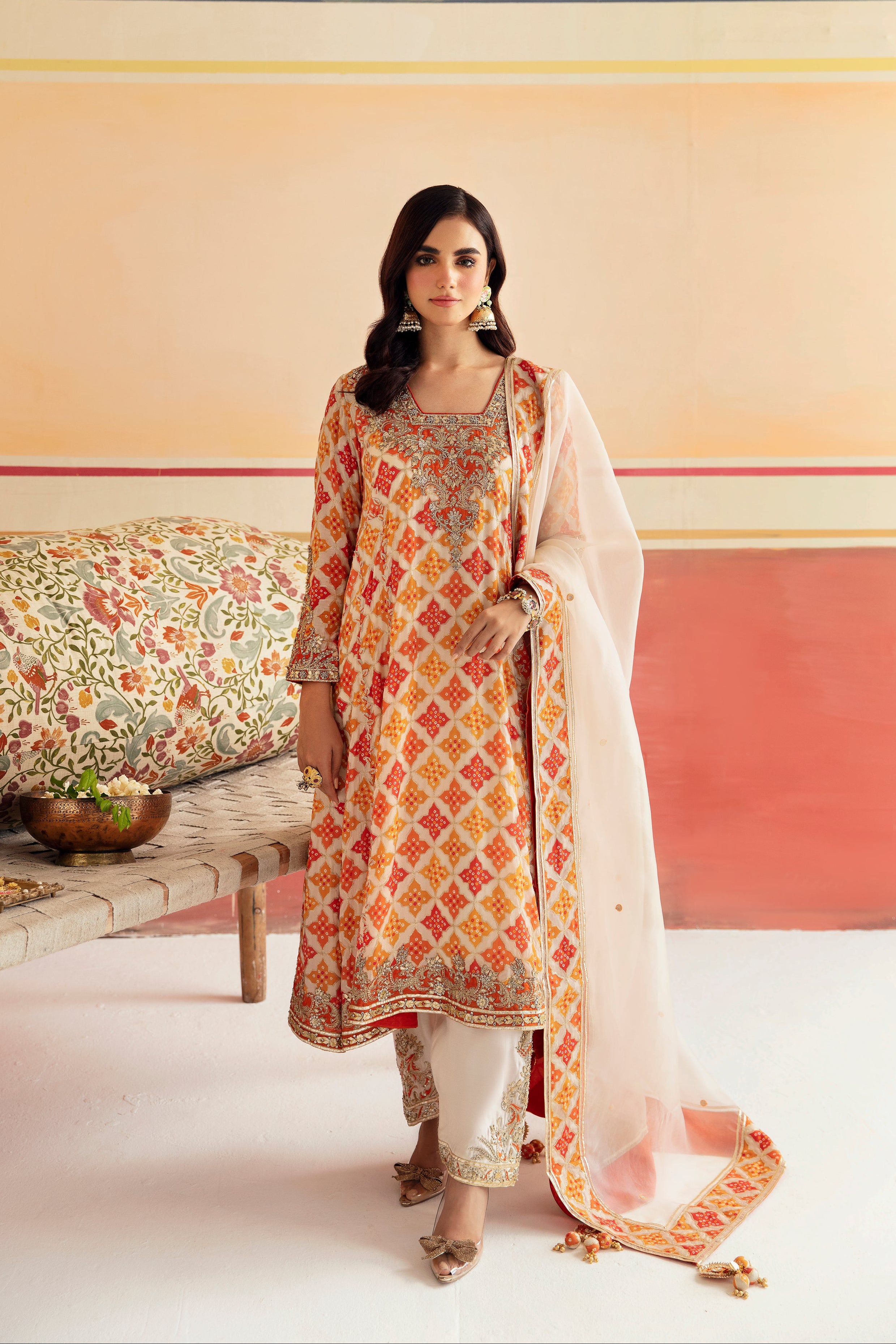 Orangeade Zardozi Chinon Silk Salwar Kameez (3-Piece) - Image 2