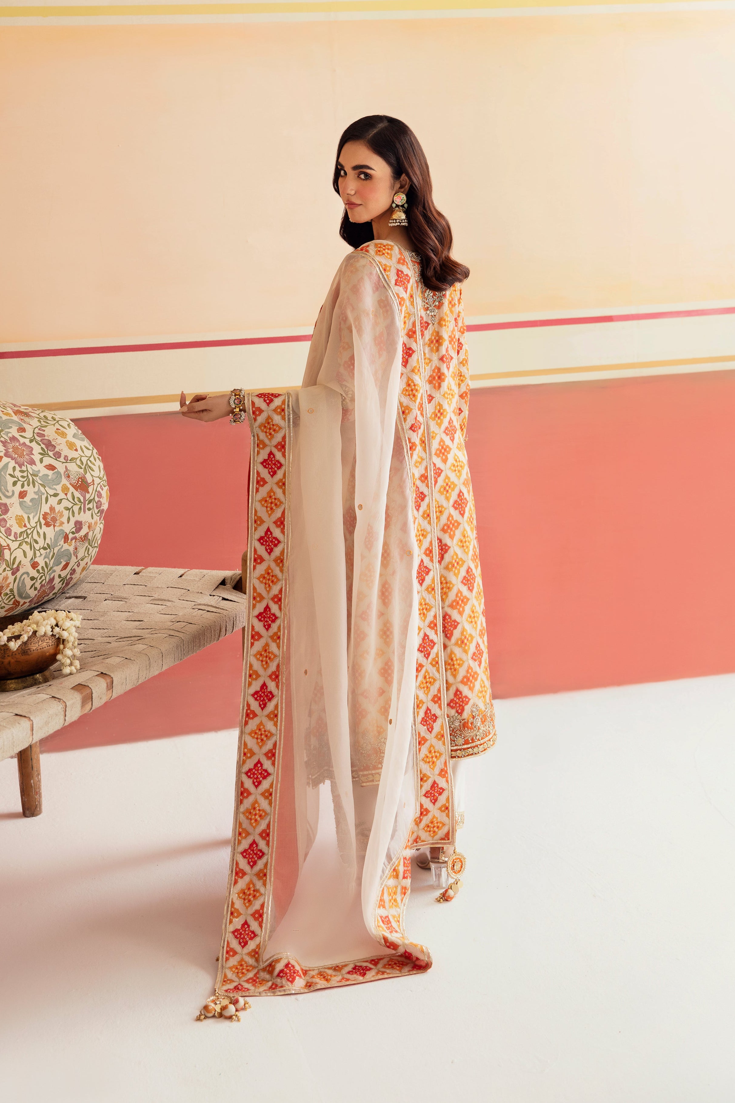 Orangeade Zardozi Chinon Silk Salwar Kameez (3-Piece) - Image 4